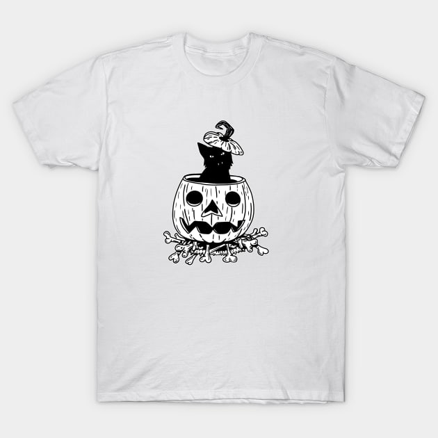 SPOOKY BLACK CAT T-Shirt by TriciaRobinsonIllustration